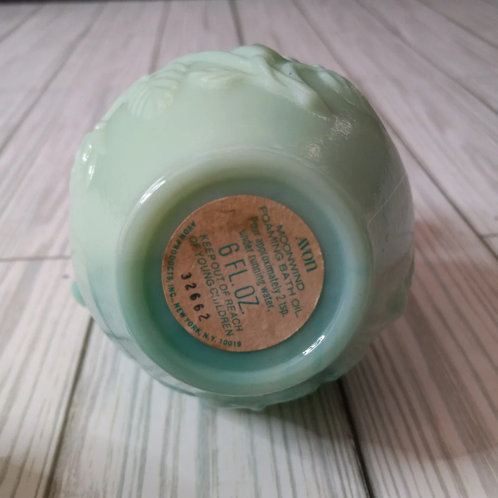 Vintage Avon Floral Moonwind Bath Oil Bottle & Bath Powder Sachet Glass Jar